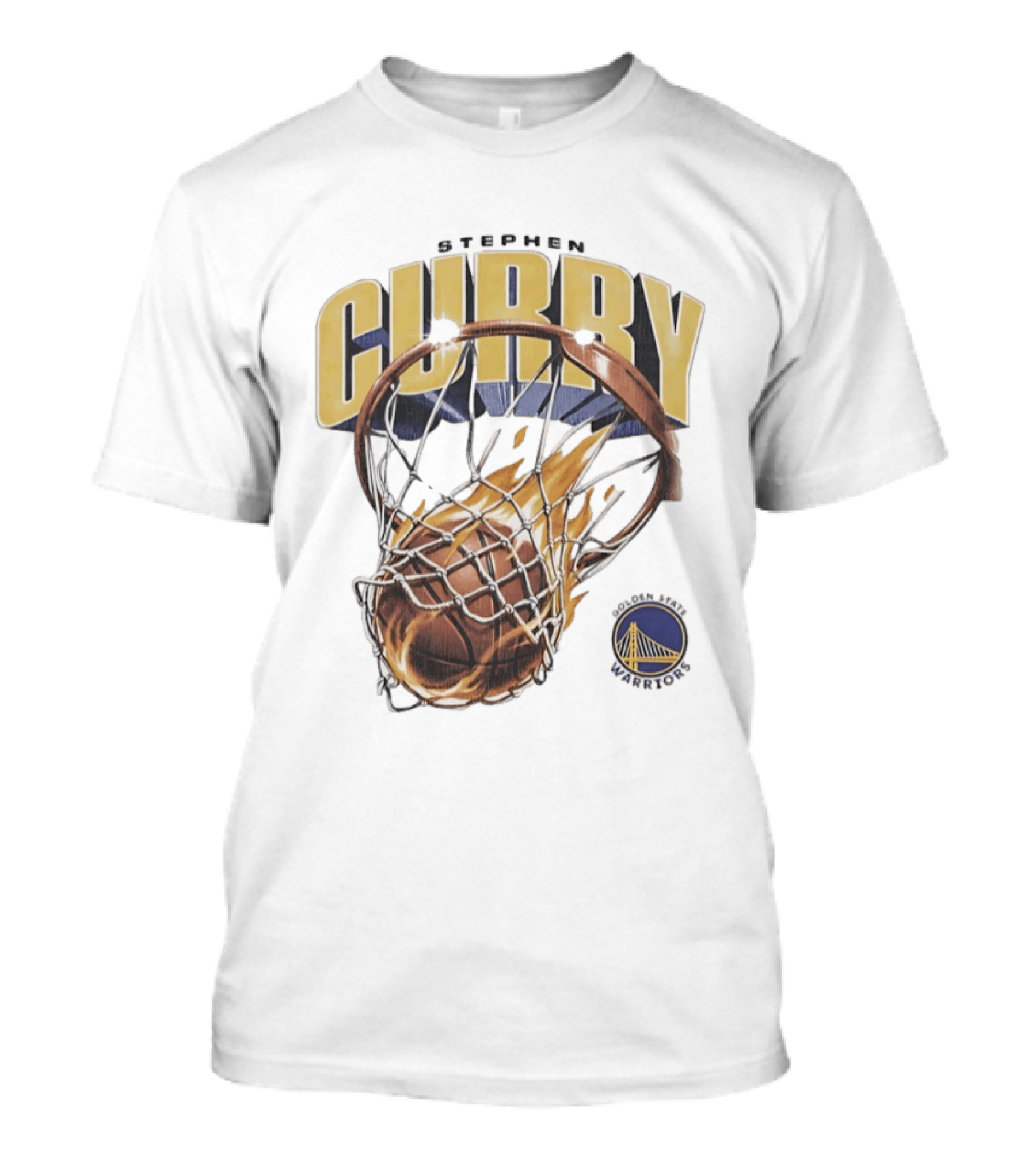 Stephen Curry Golden State Warriors Flaming Basketball Net T-Shirt