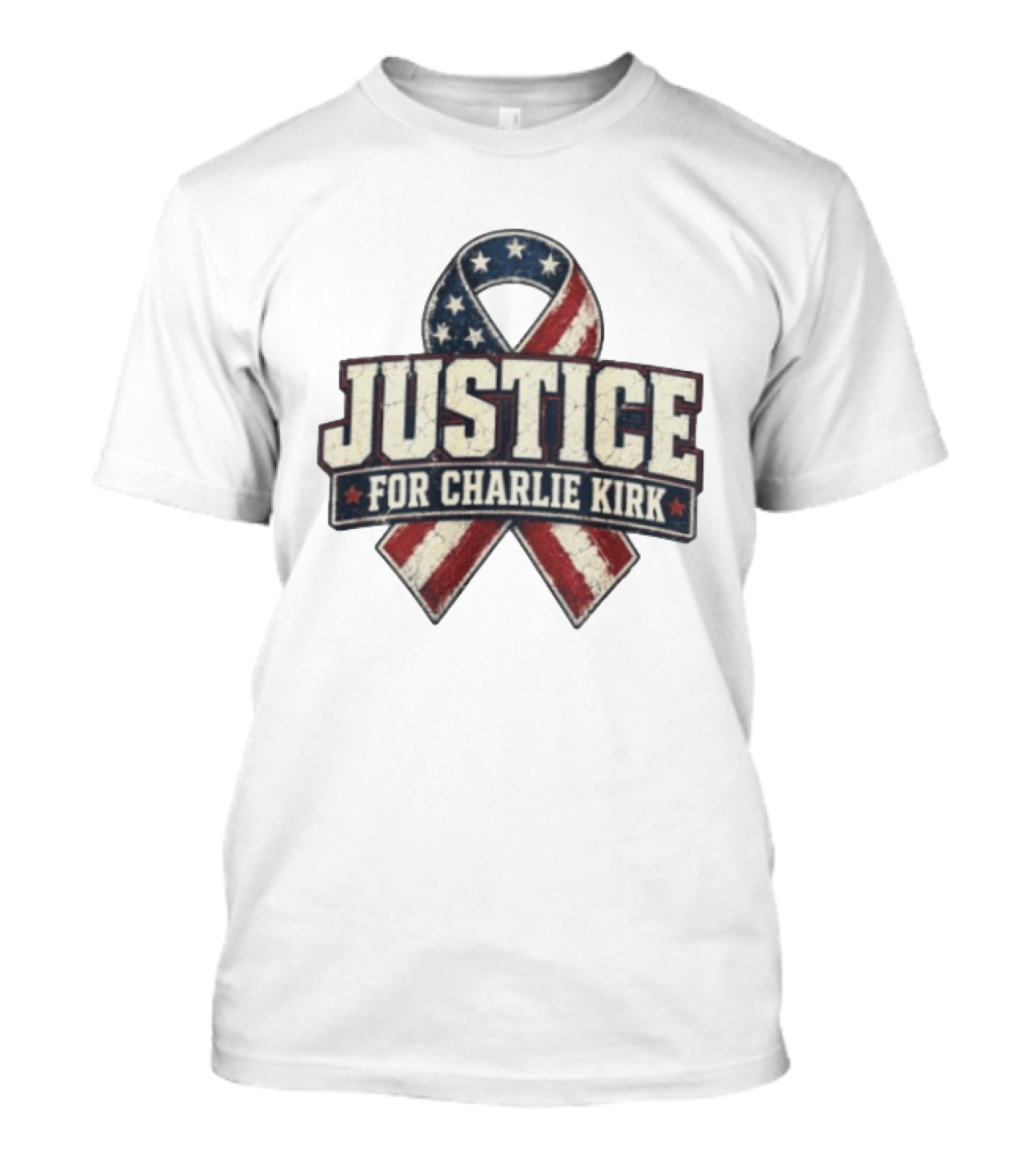 Justice For Charlie Kirk Distressed American Flag Ribbon T-Shirt