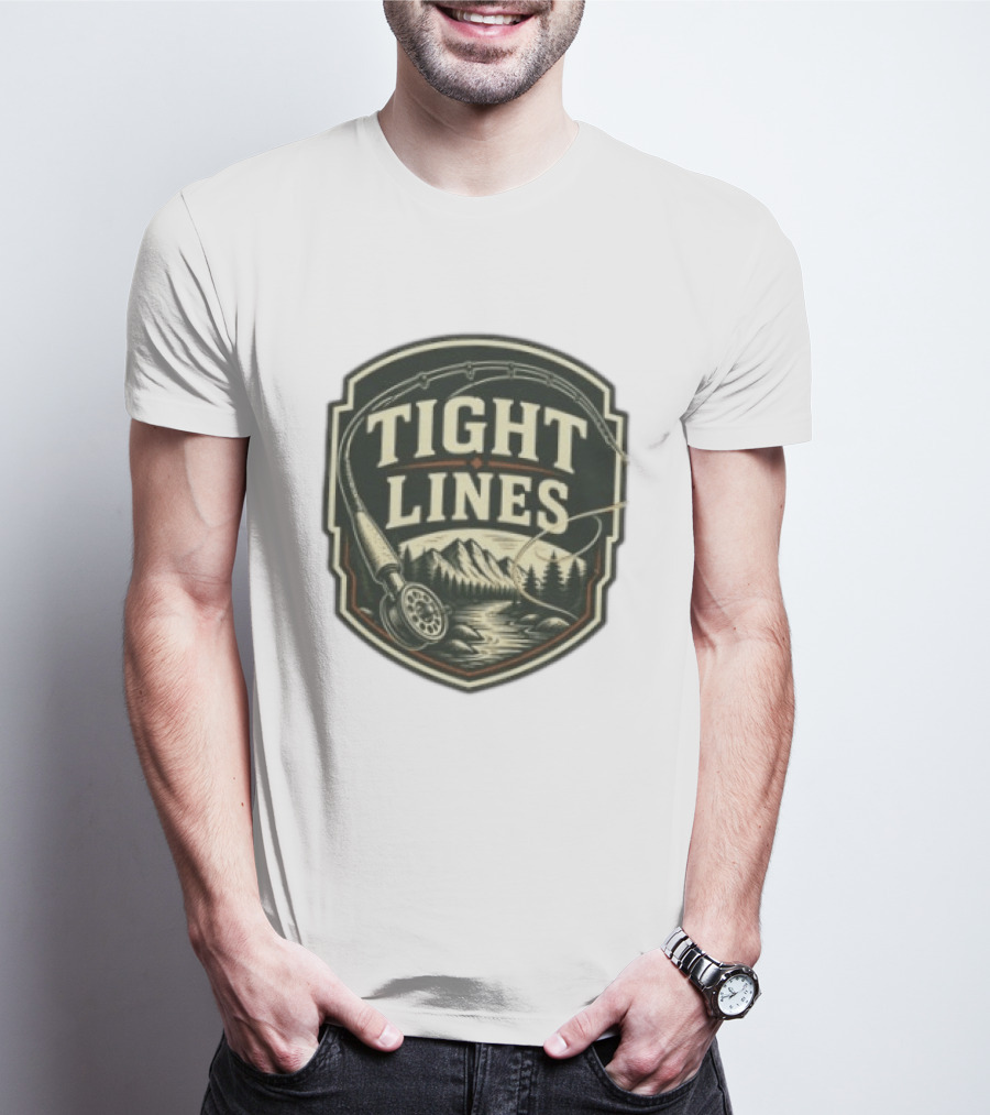 Tight Lines Fishing Mountain River Nature Fly Rod T-Shirt