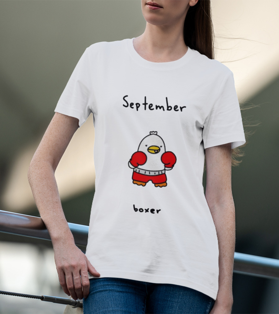 September Boxer Duck Boxing Red Gloves Whimsical Bird T-Shirt