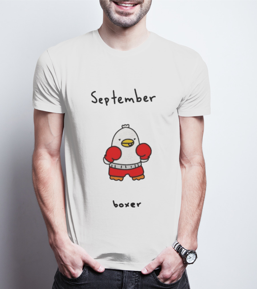 September Boxer Duck Boxing Red Gloves Whimsical Bird T-Shirt