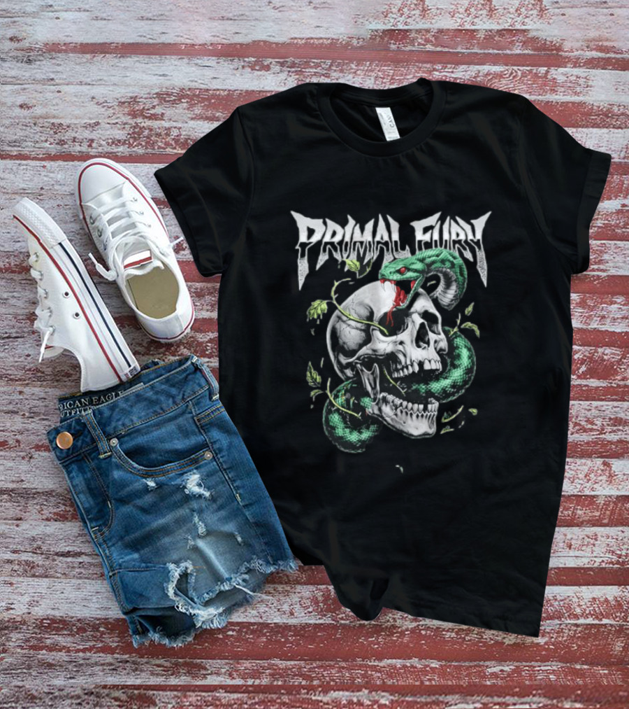 Primal Fury Skull And Serpent Heavy Metal T-Shirt