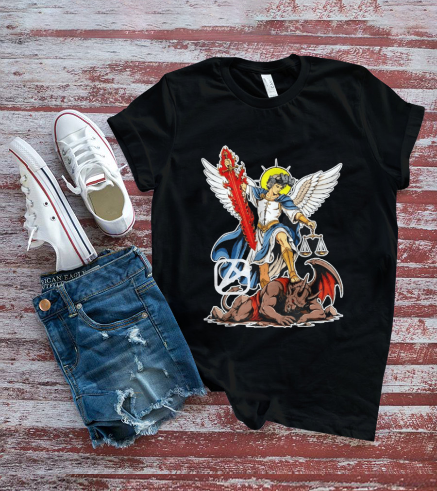 Saint Michael Archangel Warrior Flaming Sword Scales Victory Over Evil T-Shirt
