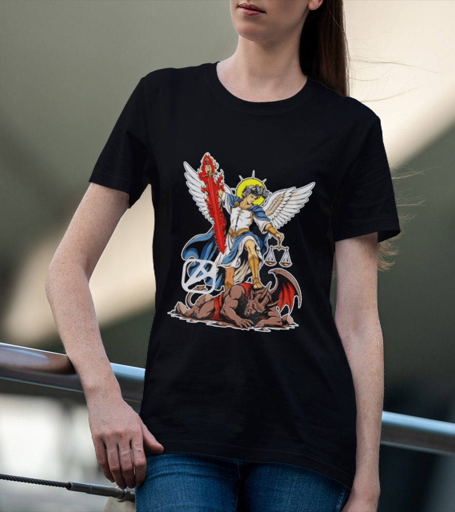 Saint Michael Archangel Warrior Flaming Sword Scales Victory Over Evil T-Shirt