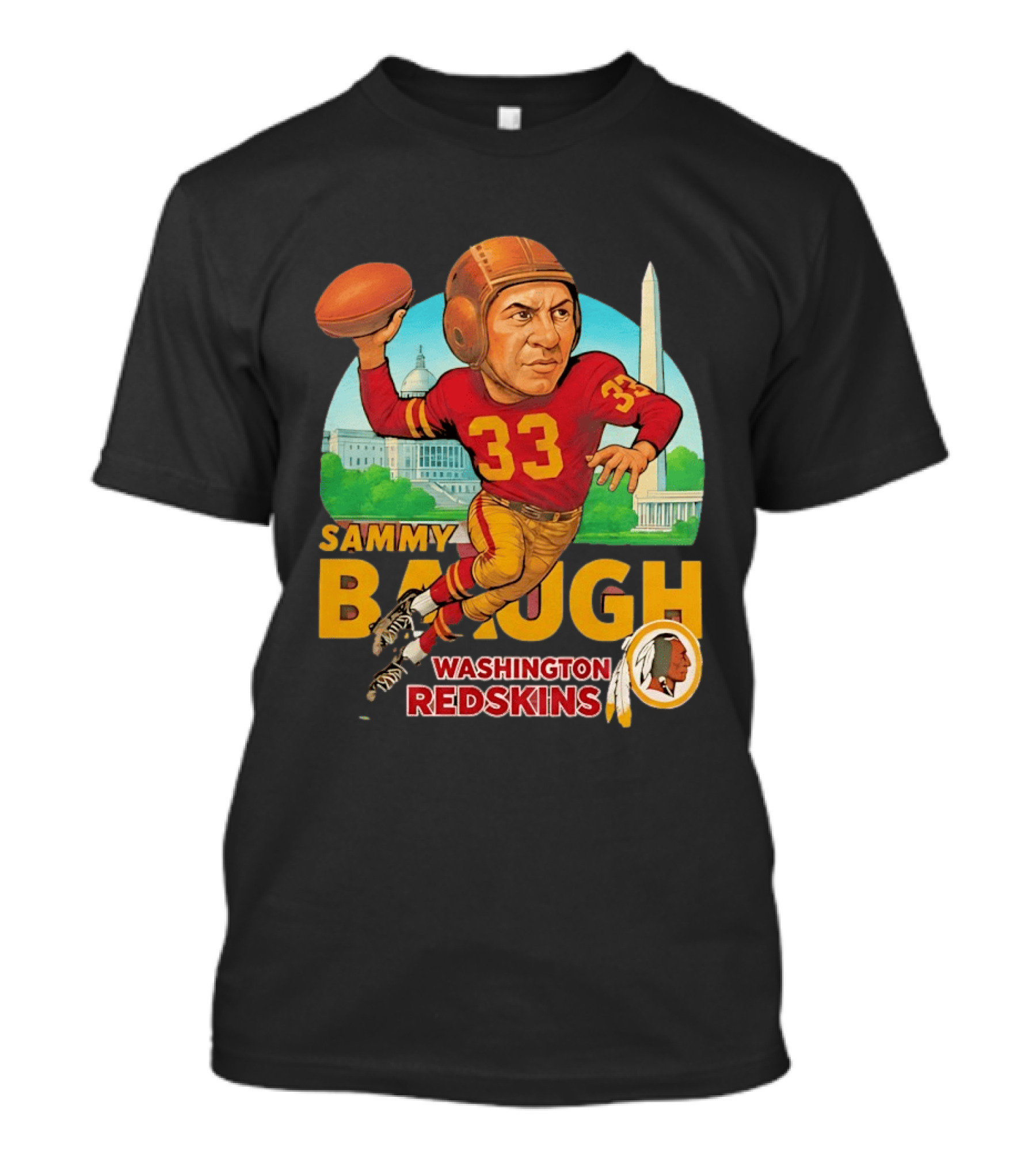Sammy Baugh Washington Redskins Caricature Number 33 Football Legend T-Shirt