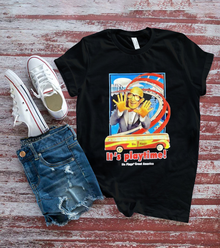 Six Flags Great America Mr. Six It's Playtime Roller And Bus Adventure T-Shirt