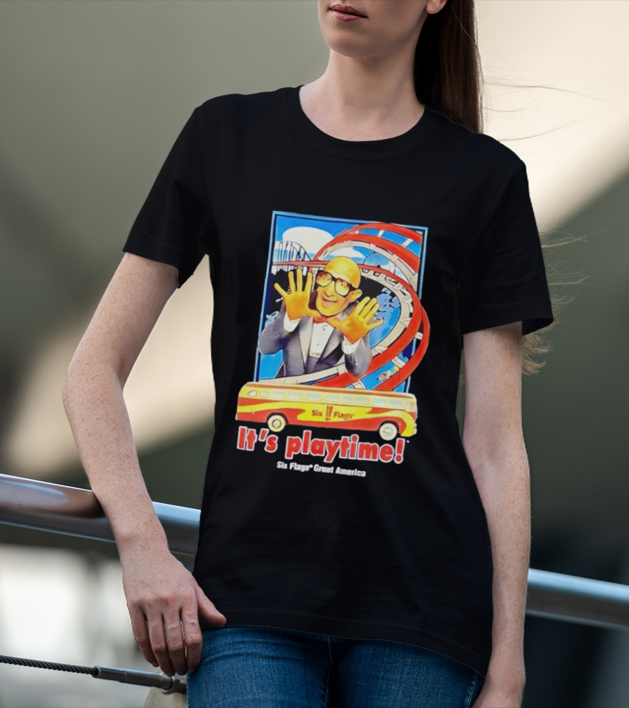 Six Flags Great America Mr. Six It's Playtime Roller And Bus Adventure T-Shirt