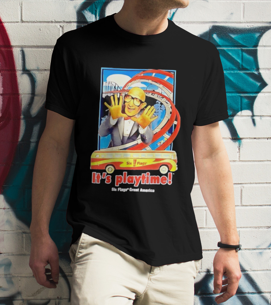 Six Flags Great America Mr. Six It's Playtime Roller And Bus Adventure T-Shirt