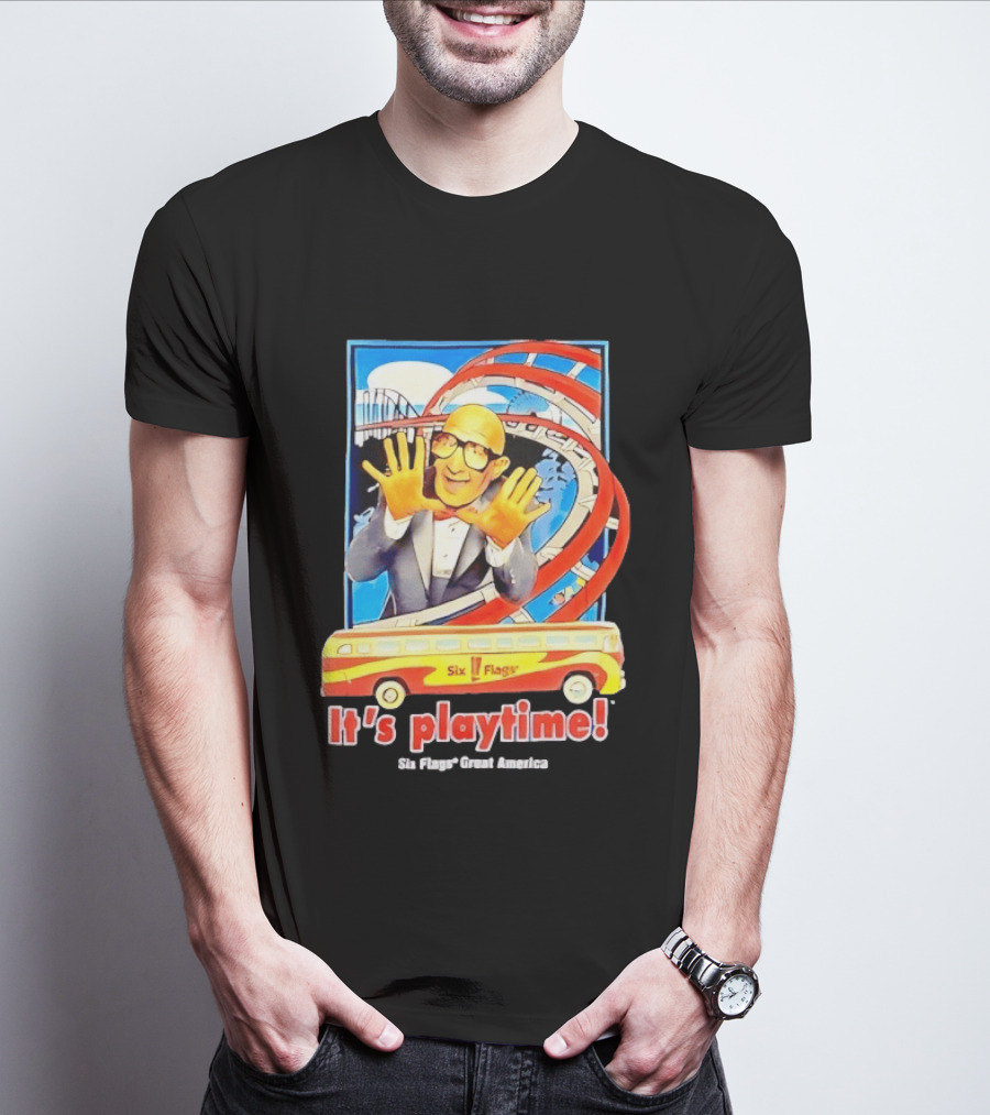 Six Flags Great America Mr. Six It's Playtime Roller And Bus Adventure T-Shirt