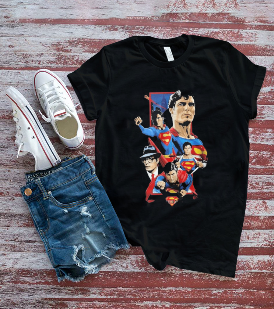 Superman Christopher Reeve Richard Donner Vintage Comic Collage T-Shirt