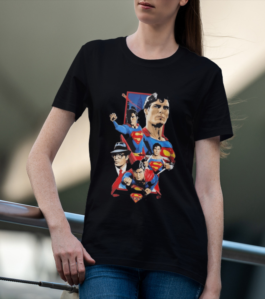 Superman Christopher Reeve Richard Donner Vintage Comic Collage T-Shirt