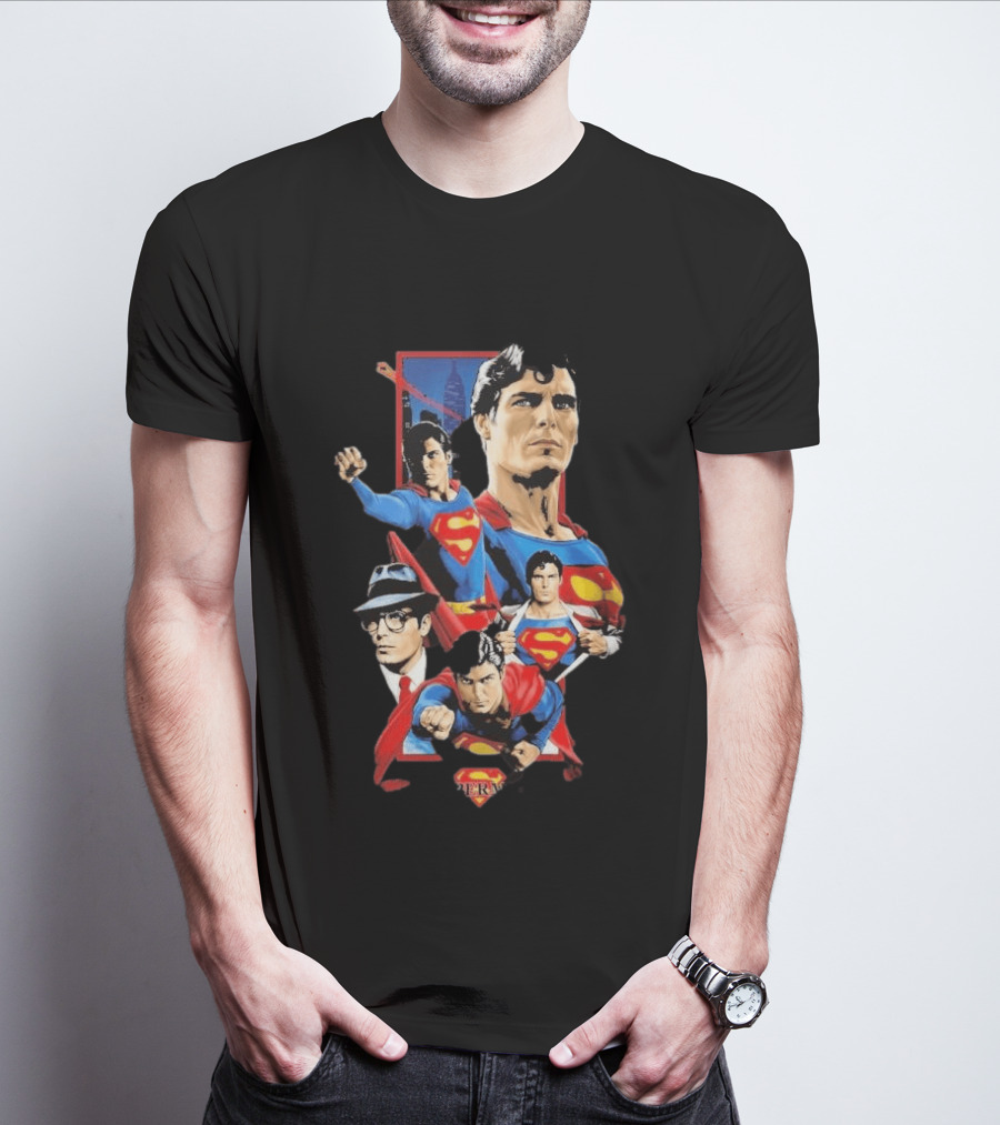 Superman Christopher Reeve Richard Donner Vintage Comic Collage T-Shirt