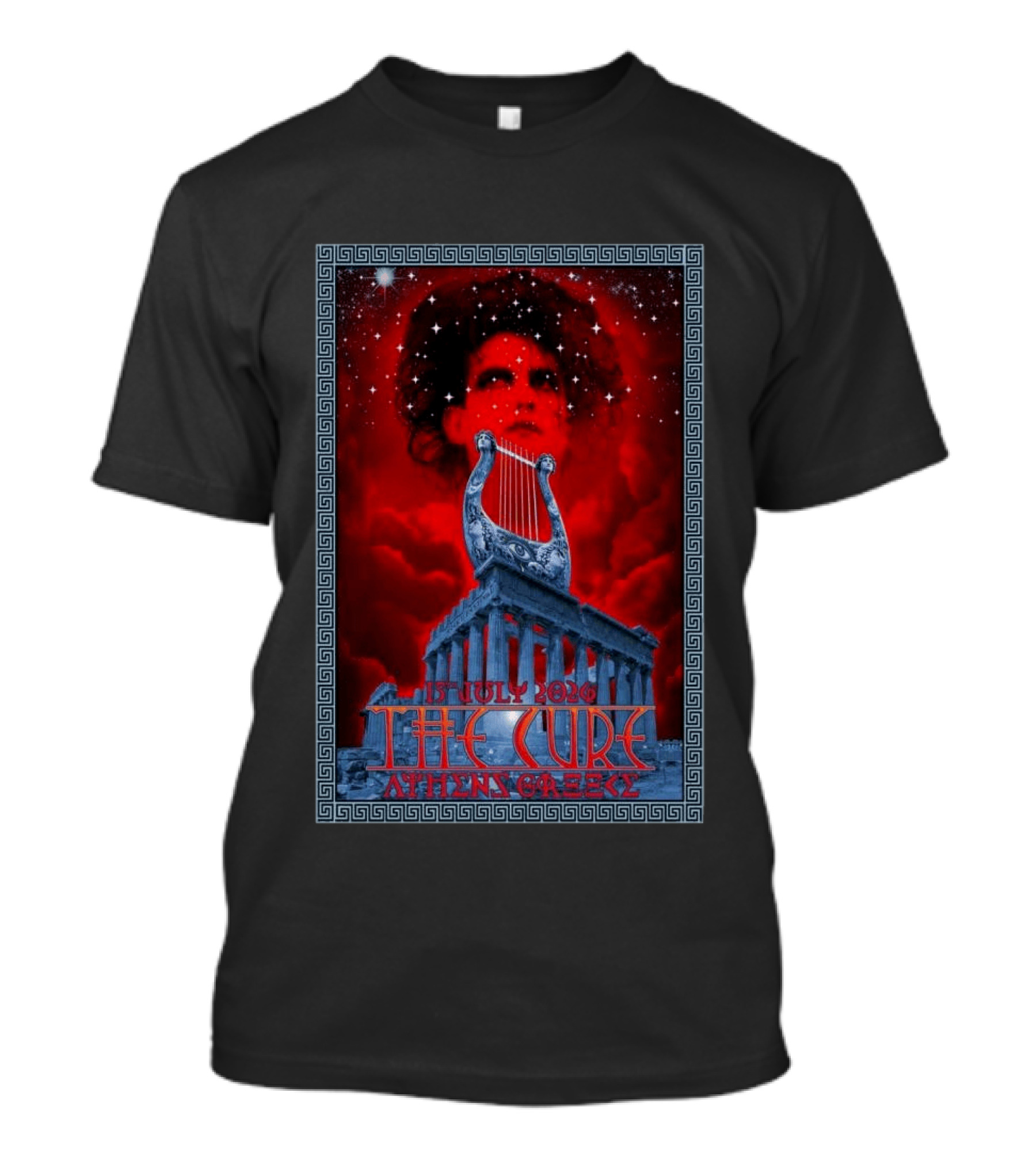 The Cure Athens Greece July 15 2026 Concert Parthenon Lyre Stars T-Shirt