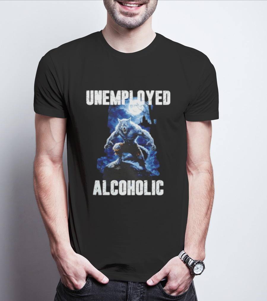 Unemployed Alcoholic Werewolf Horror Moonlit Night Scene T-Shirt