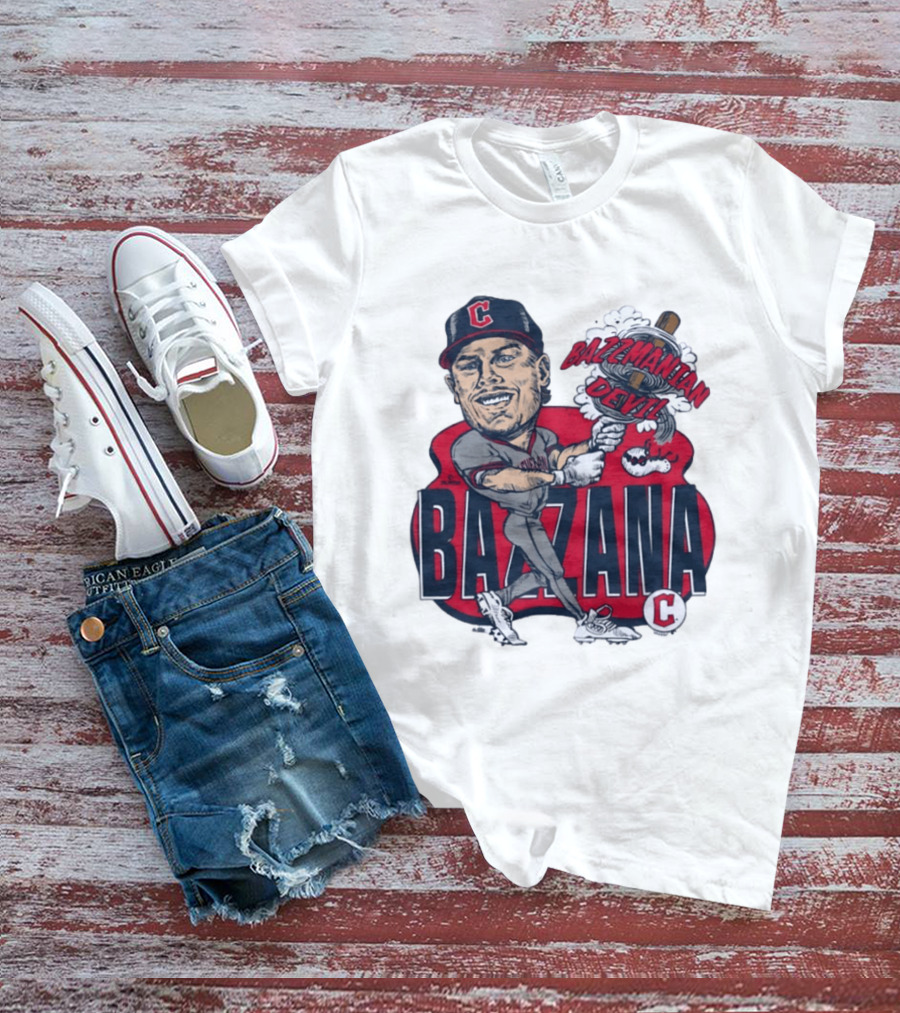 Bazzana Bazzmanian Devil Cleveland Guardians Caricature Baseball Player T-Shirt