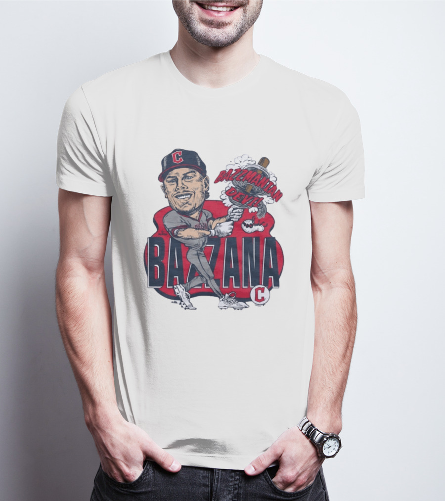 Bazzana Bazzmanian Devil Cleveland Guardians Caricature Baseball Player T-Shirt