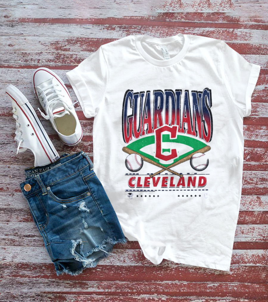 Cleveland Guardians Baseball Team Retro Style With Bats And Ball T-Shirt