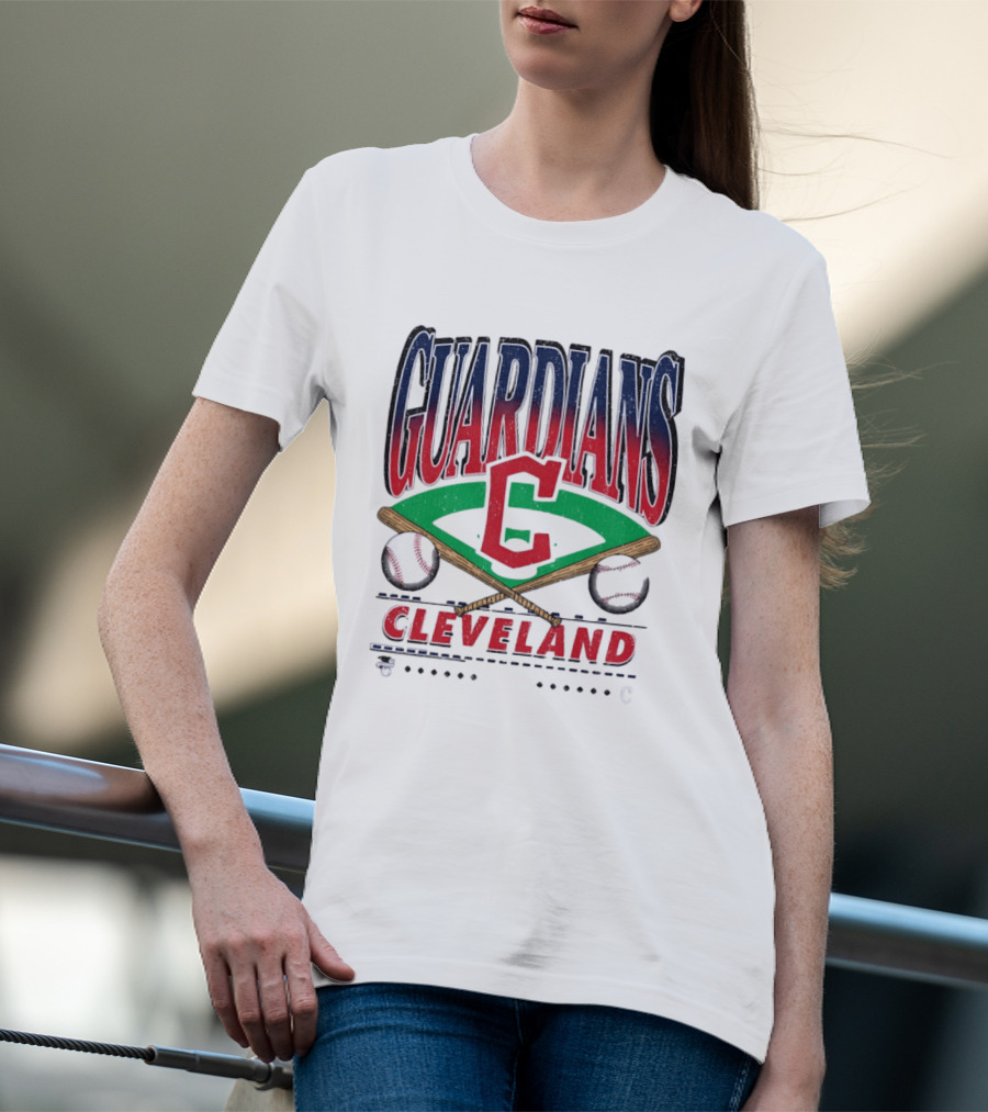 Cleveland Guardians Baseball Team Retro Style With Bats And Ball T-Shirt