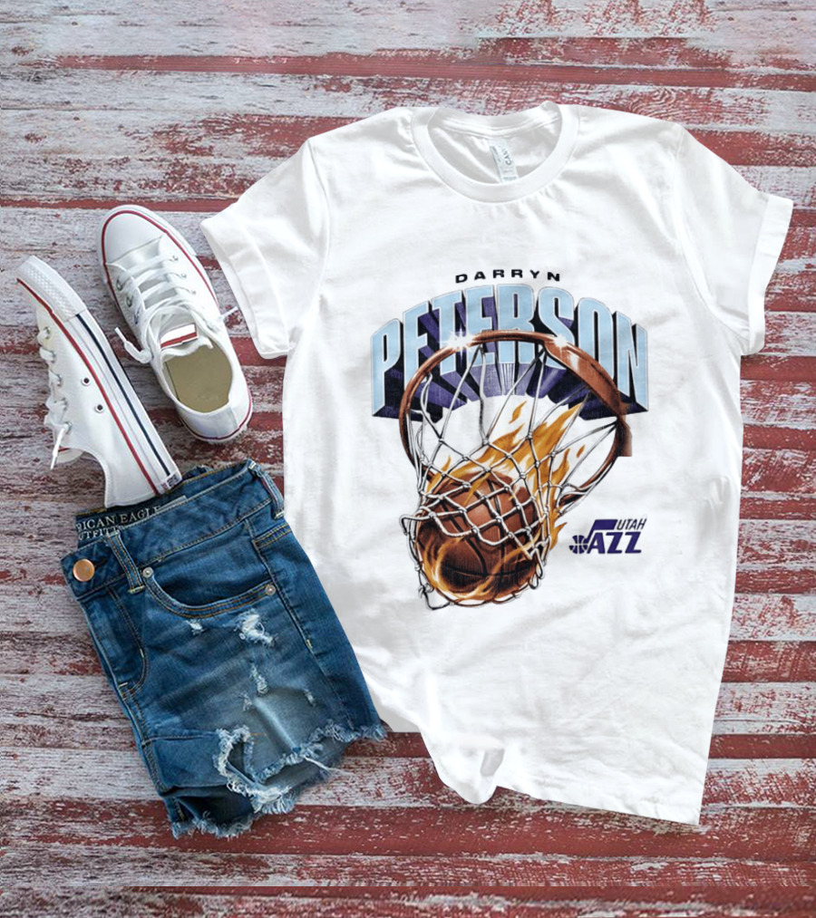 Darryn Peterson NBA Utah Jazz Basketball Hoop Flames T-Shirt