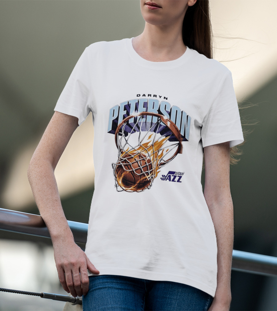 Darryn Peterson NBA Utah Jazz Basketball Hoop Flames T-Shirt