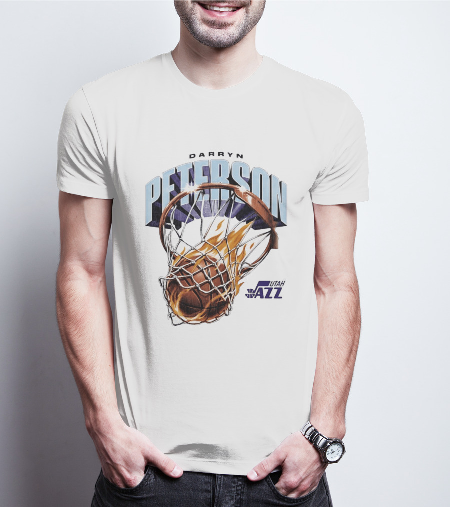 Darryn Peterson NBA Utah Jazz Basketball Hoop Flames T-Shirt