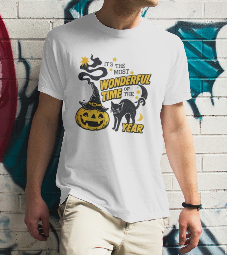 It's The Most Wonderful Time Of The Year Halloween Pumpkin Black Cat T-Shirt