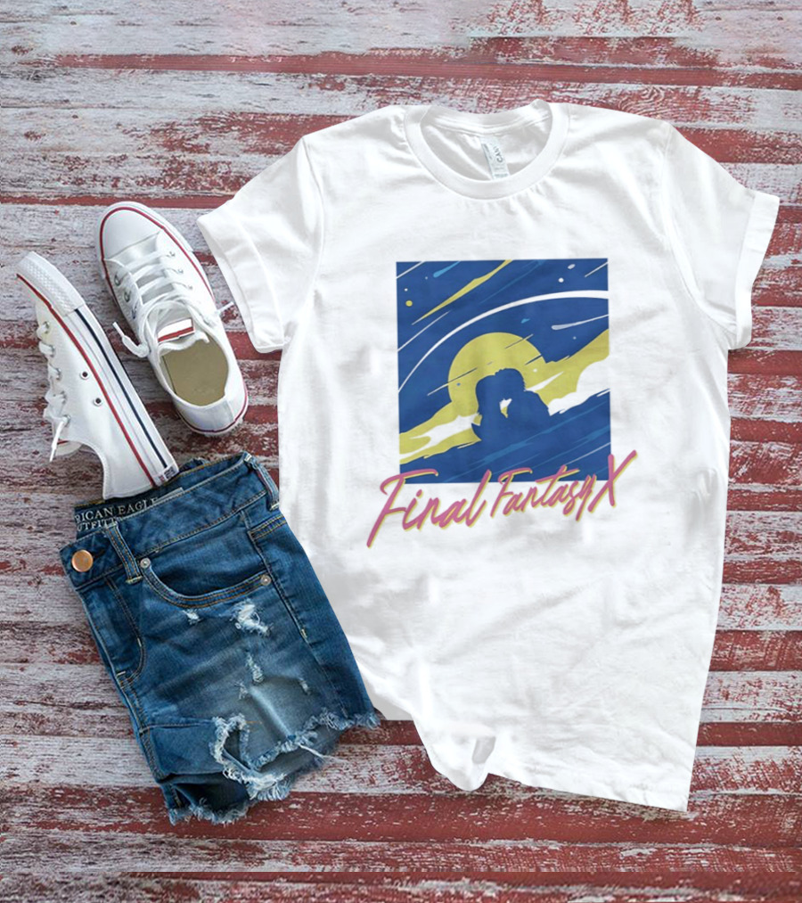 Final Fantasy X Tidus And Yuna Romantic Silhouette Under Moonlit Sky T-Shirt
