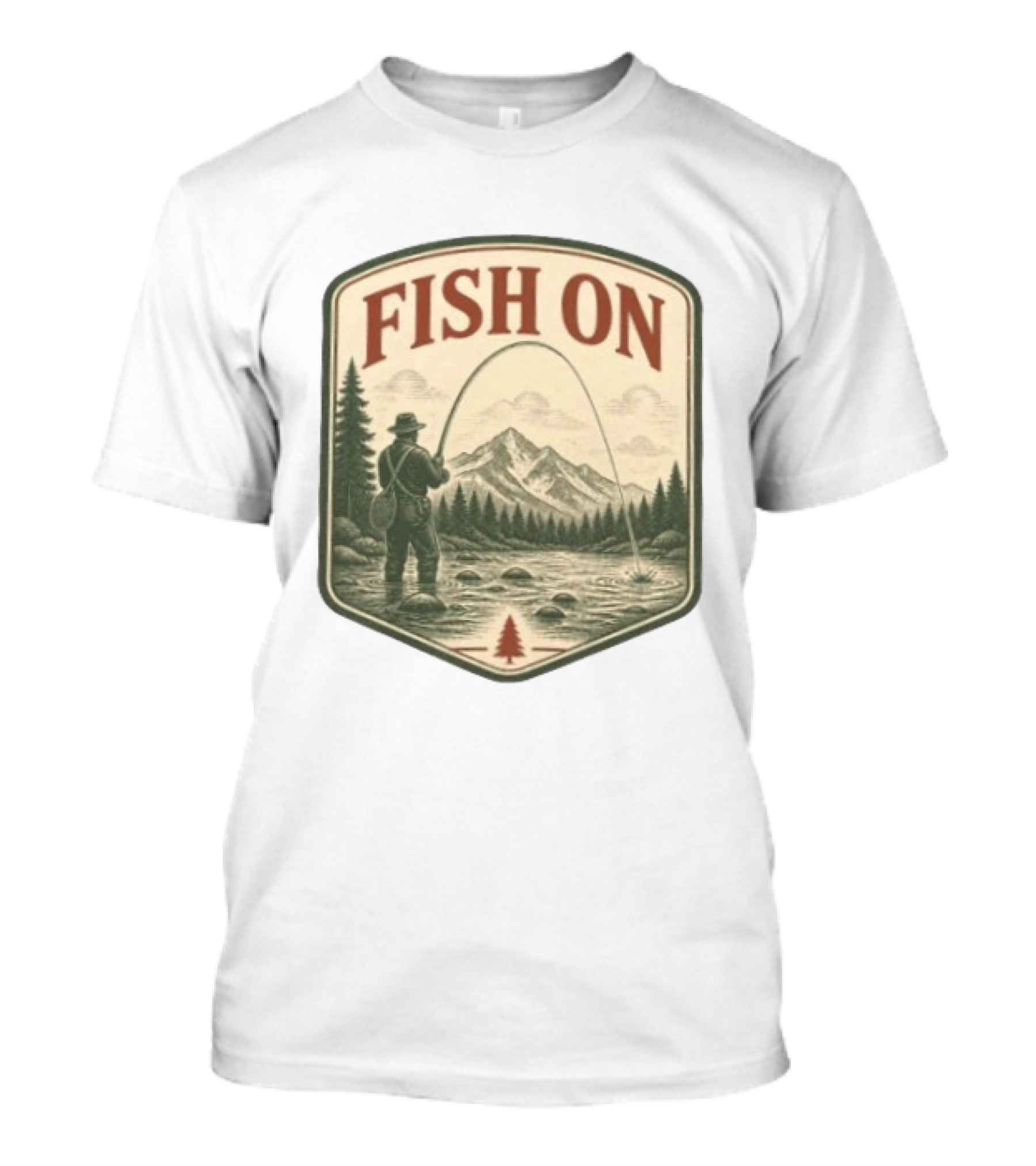 Fish On Fly Fishing Fisherman Mountain Landscape Adventure T-Shirt