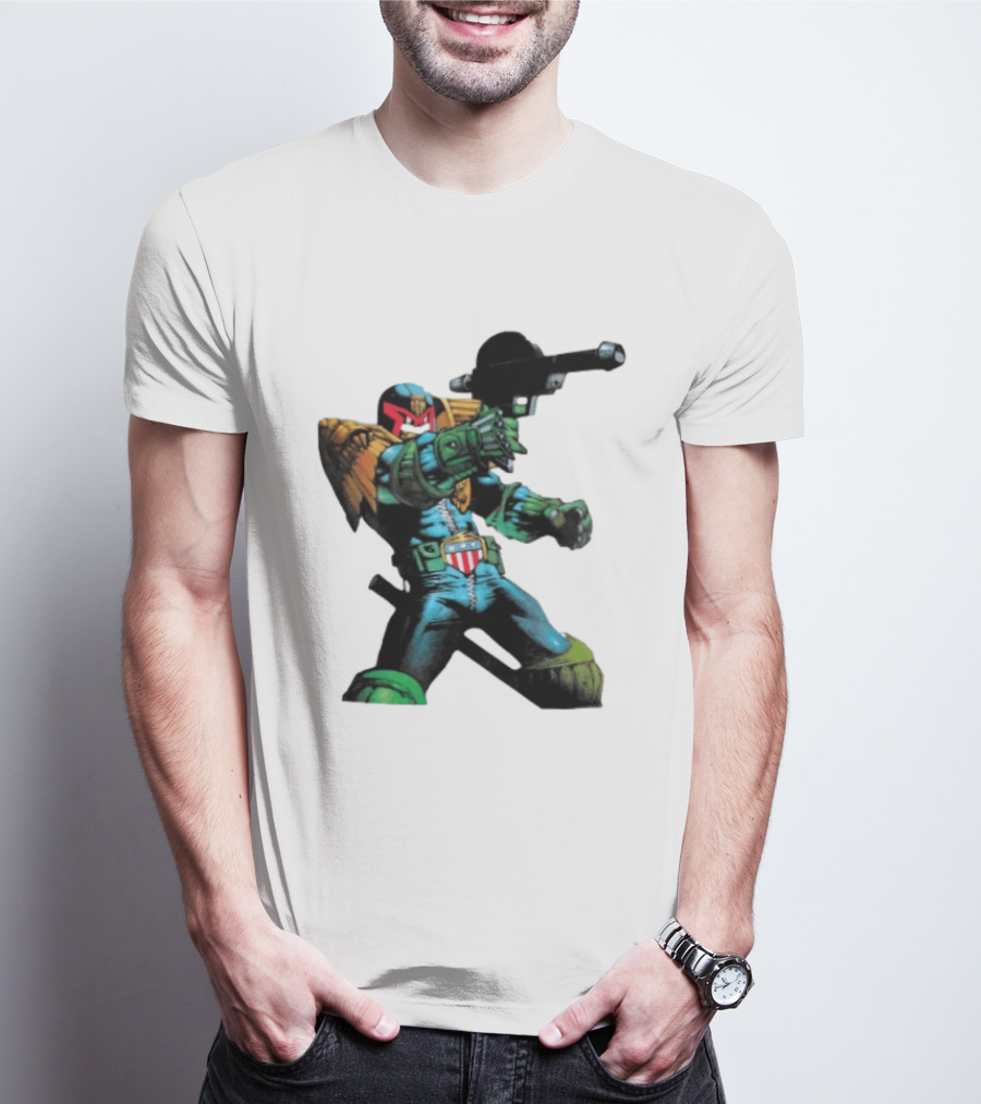 Judge Dredd Lawgiver Comic Book Character With Iconic Helmet T-Shirt