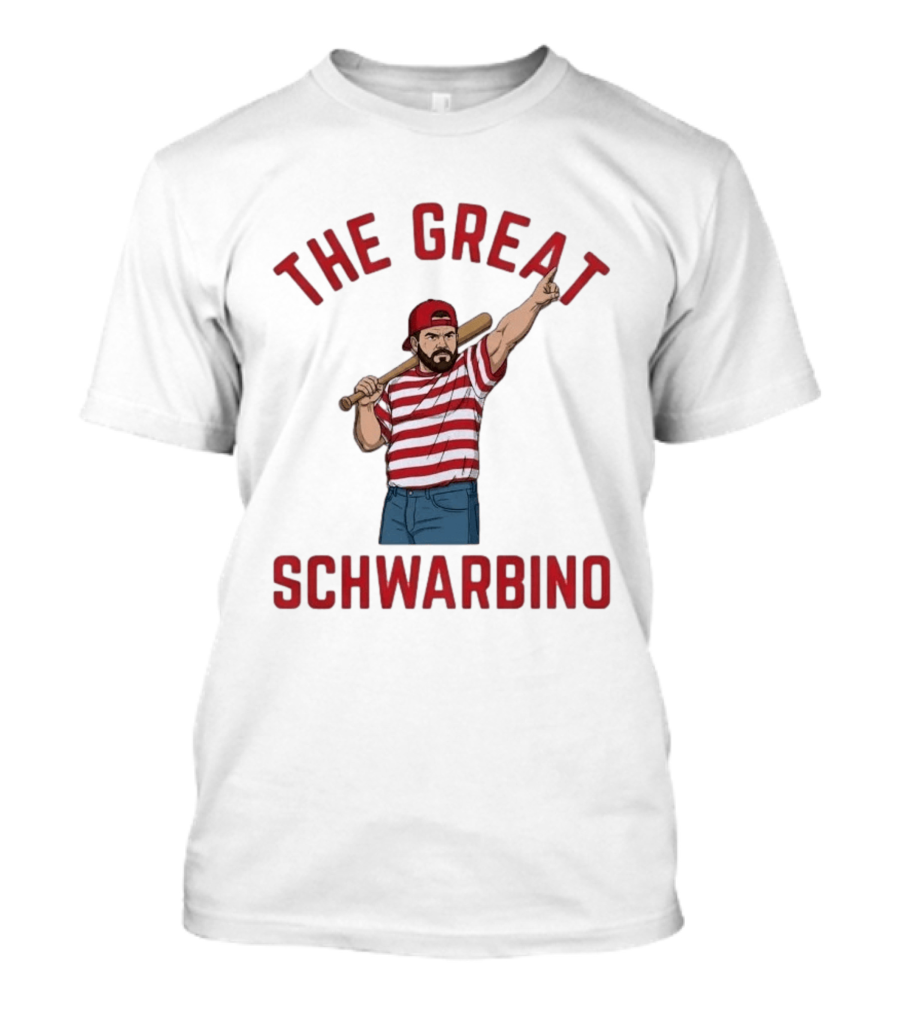 The Great Schwarbino Kyle Schwarber Baseball Tribute Red Striped T-Shirt