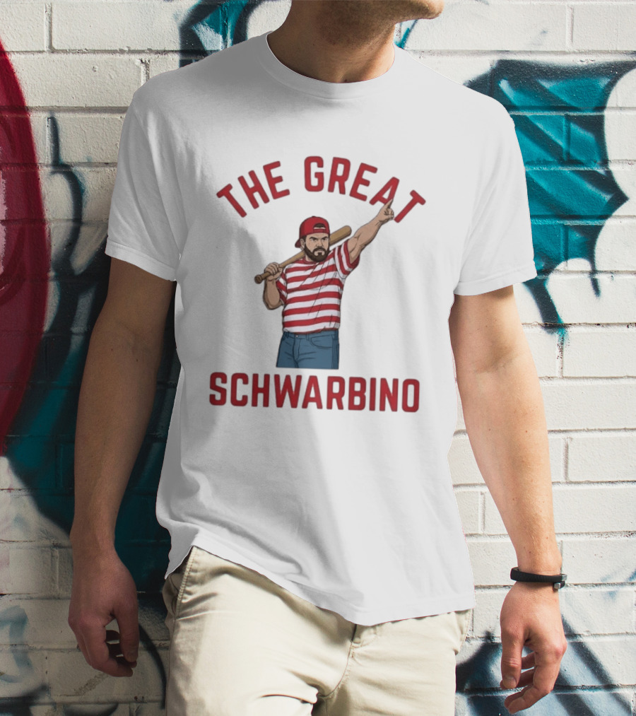 The Great Schwarbino Kyle Schwarber Baseball Tribute Red Striped T-Shirt
