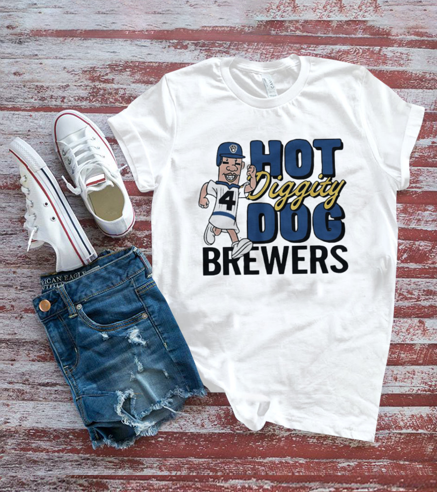 Milwaukee Brewers Hot Diggity Dog Baseball Player Number 4 T-Shirt