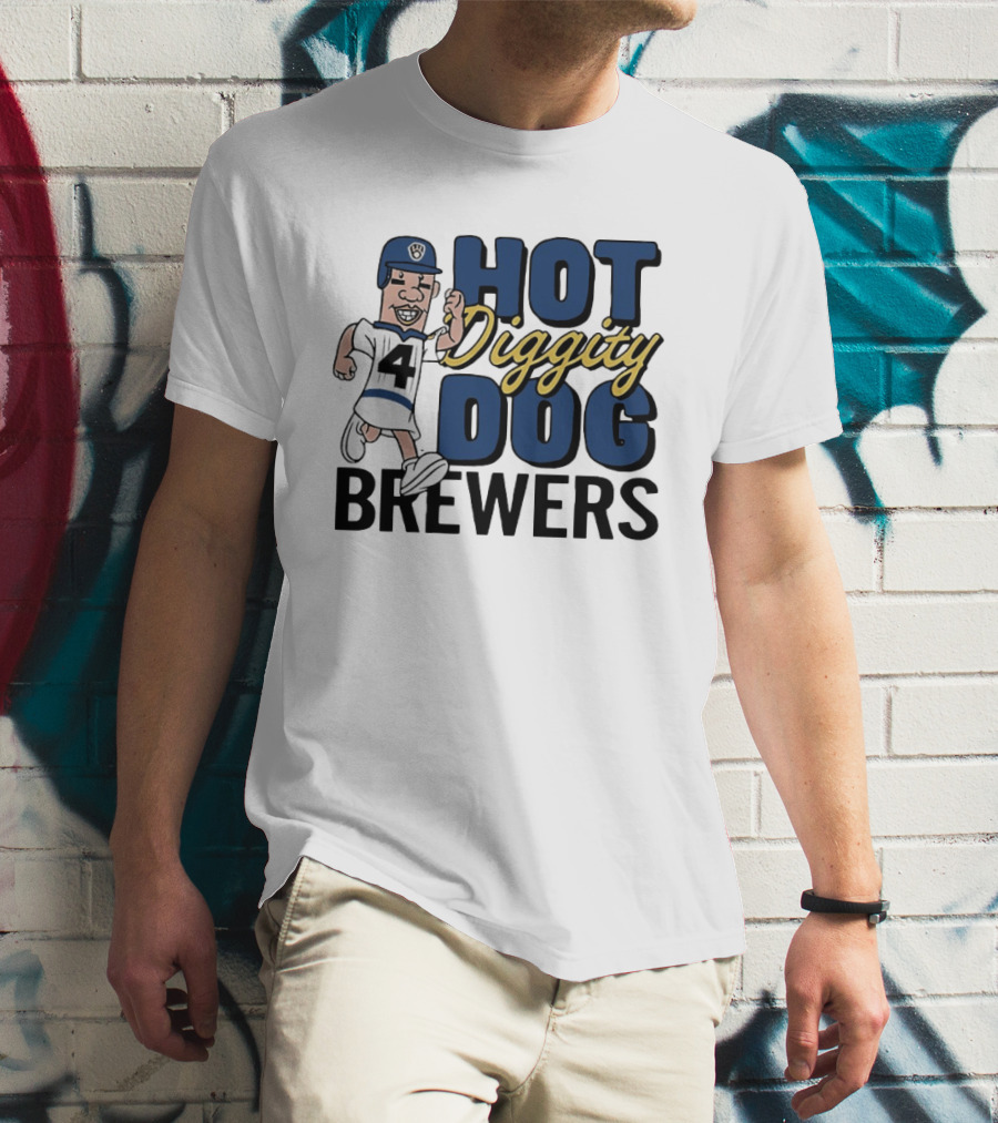 Milwaukee Brewers Hot Diggity Dog Baseball Player Number 4 T-Shirt