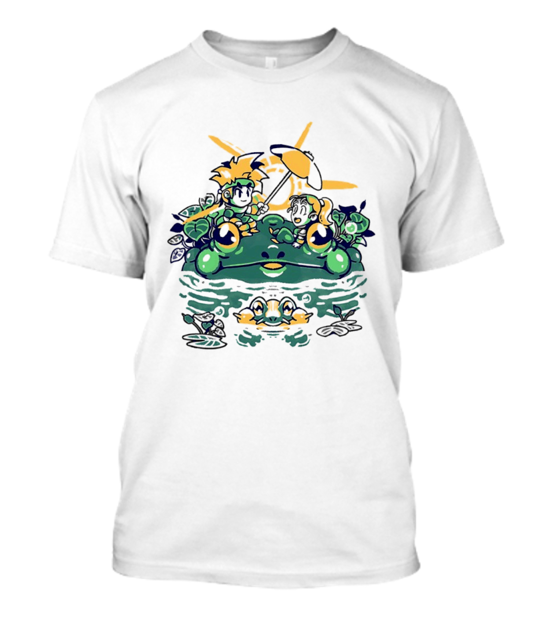 Hot Summer Swamp Frog Nature Characters Relaxing In Sun With Tropical Plants T-Shirt
