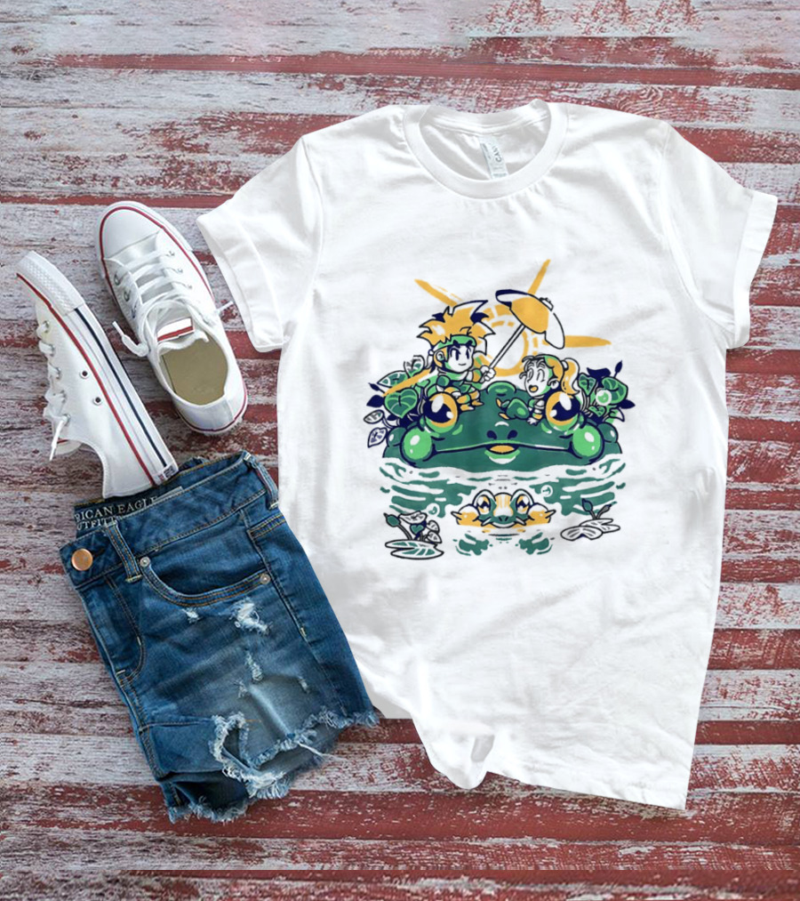 Hot Summer Swamp Frog Nature Characters Relaxing In Sun With Tropical Plants T-Shirt