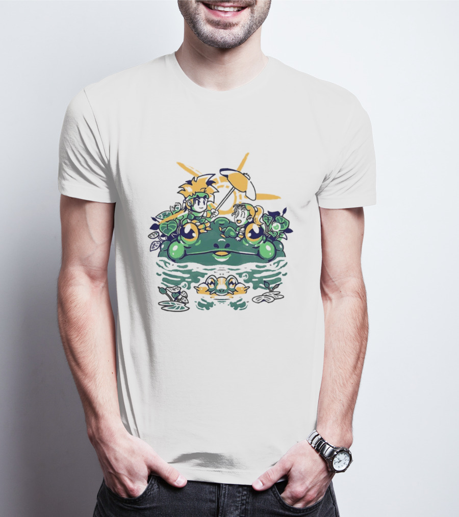 Hot Summer Swamp Frog Nature Characters Relaxing In Sun With Tropical Plants T-Shirt