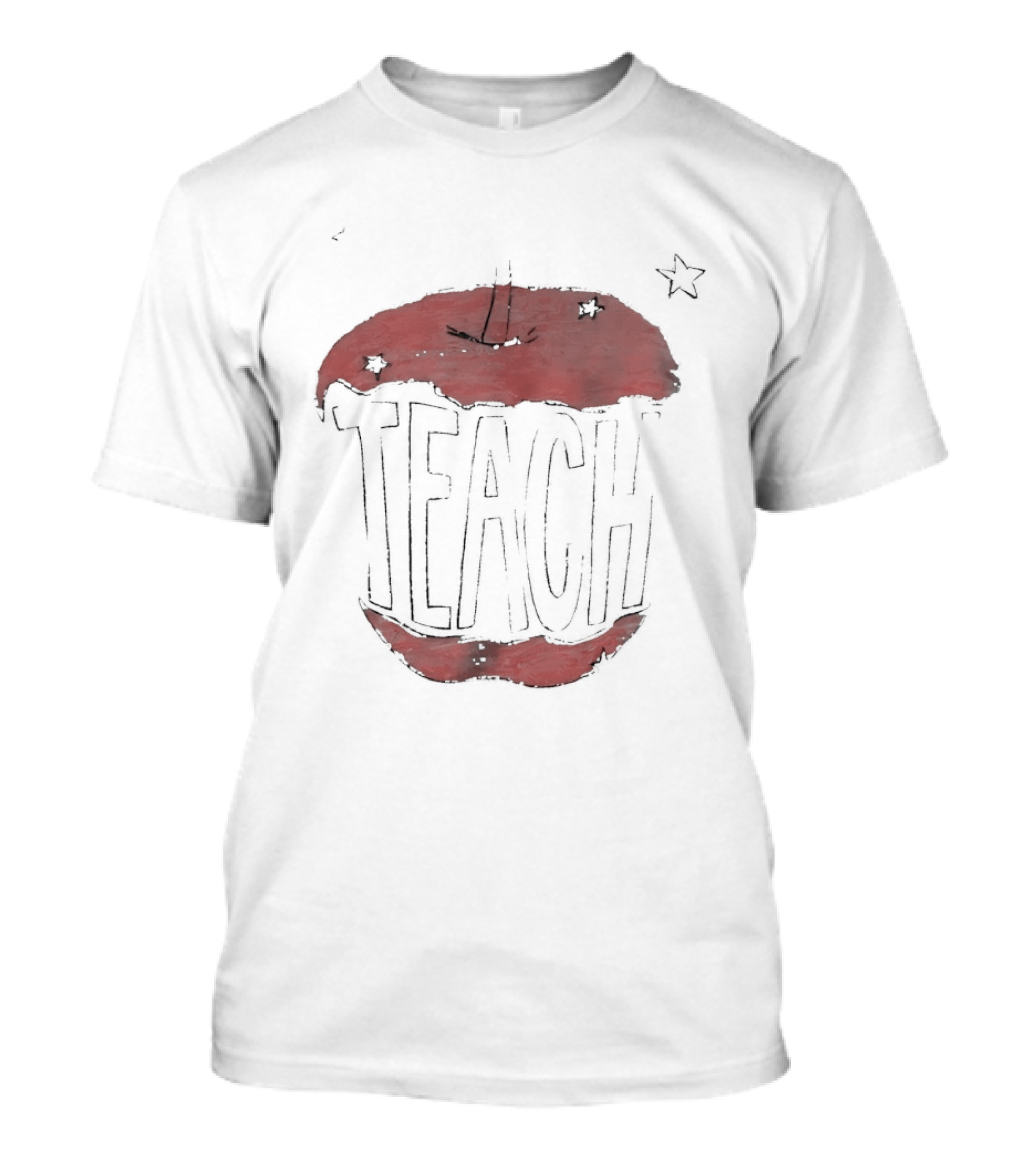 Teach Apple Bitten Cartoon Text Stars T-Shirt