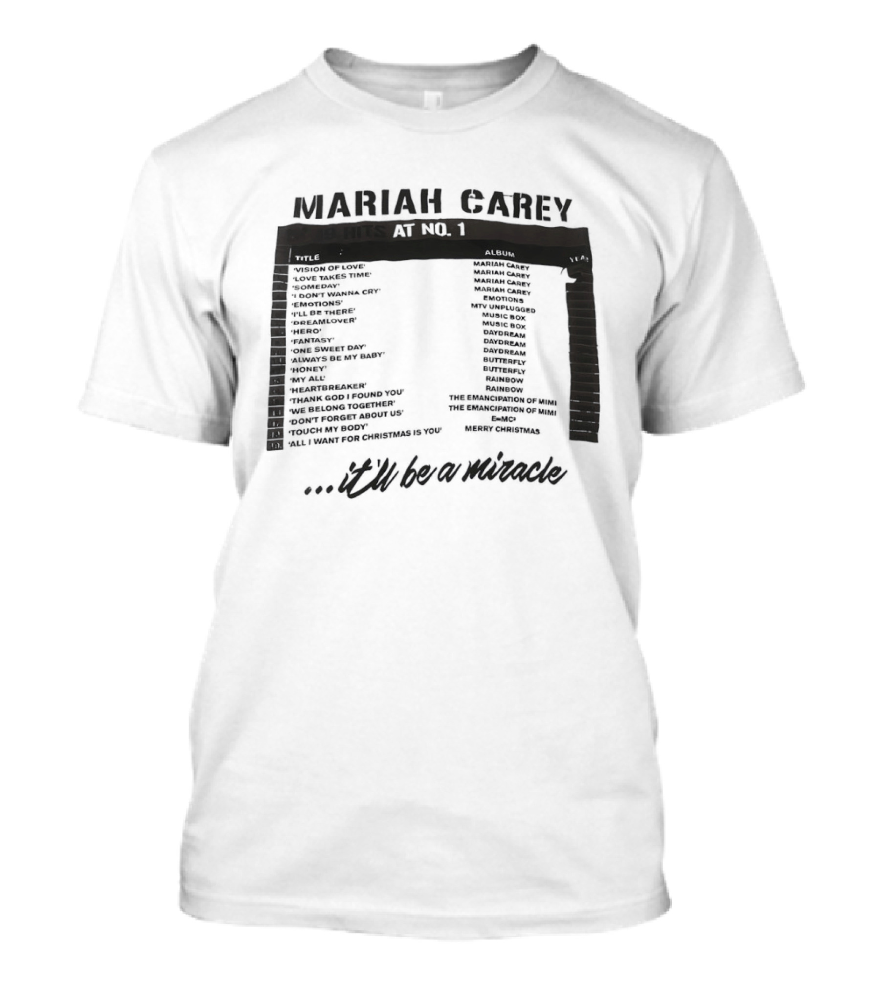 Mariah Carey 19 Hits At No 1 Tracklist It'll Be A Miracle T-Shirt