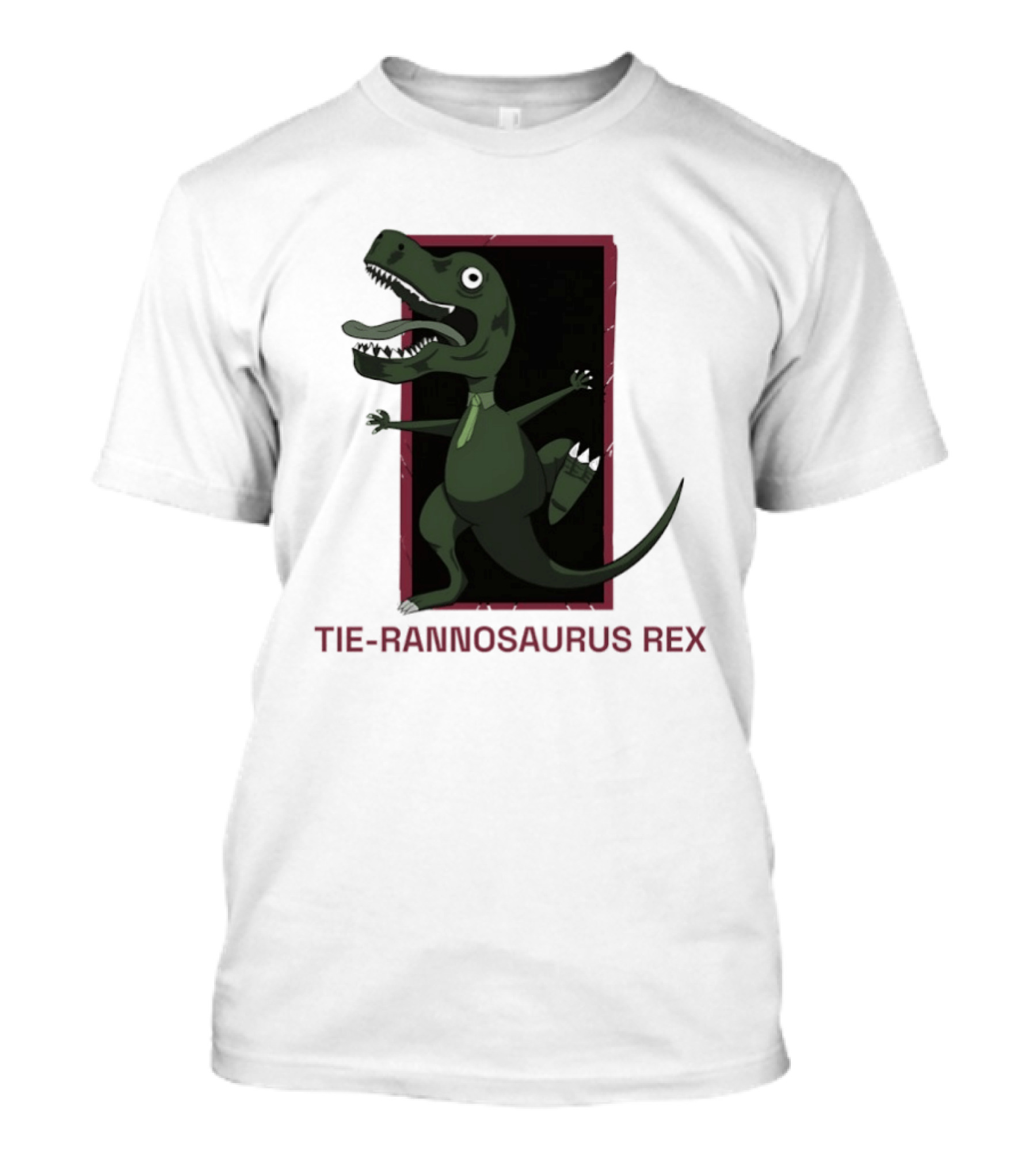 TIE RANNOSAURUS REX Dinosaur Humor Pun With Green Tie T-Shirt