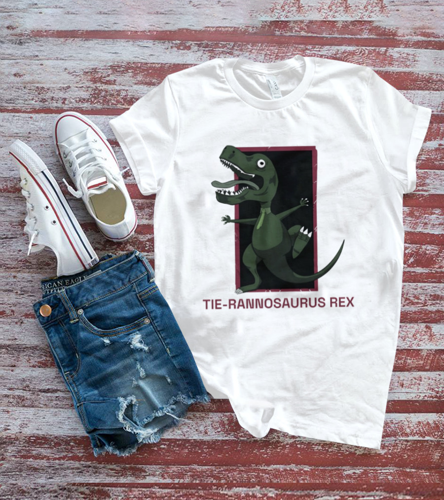 TIE RANNOSAURUS REX Dinosaur Humor Pun With Green Tie T-Shirt