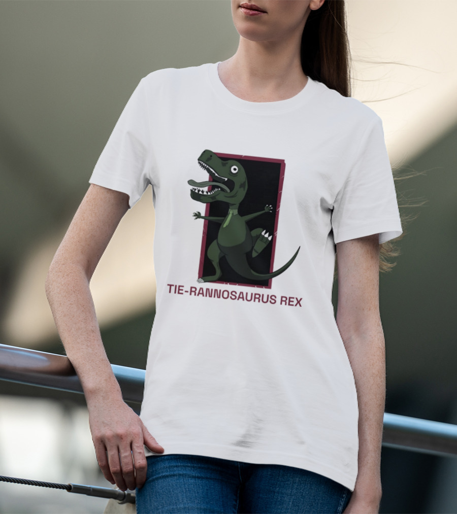 TIE RANNOSAURUS REX Dinosaur Humor Pun With Green Tie T-Shirt