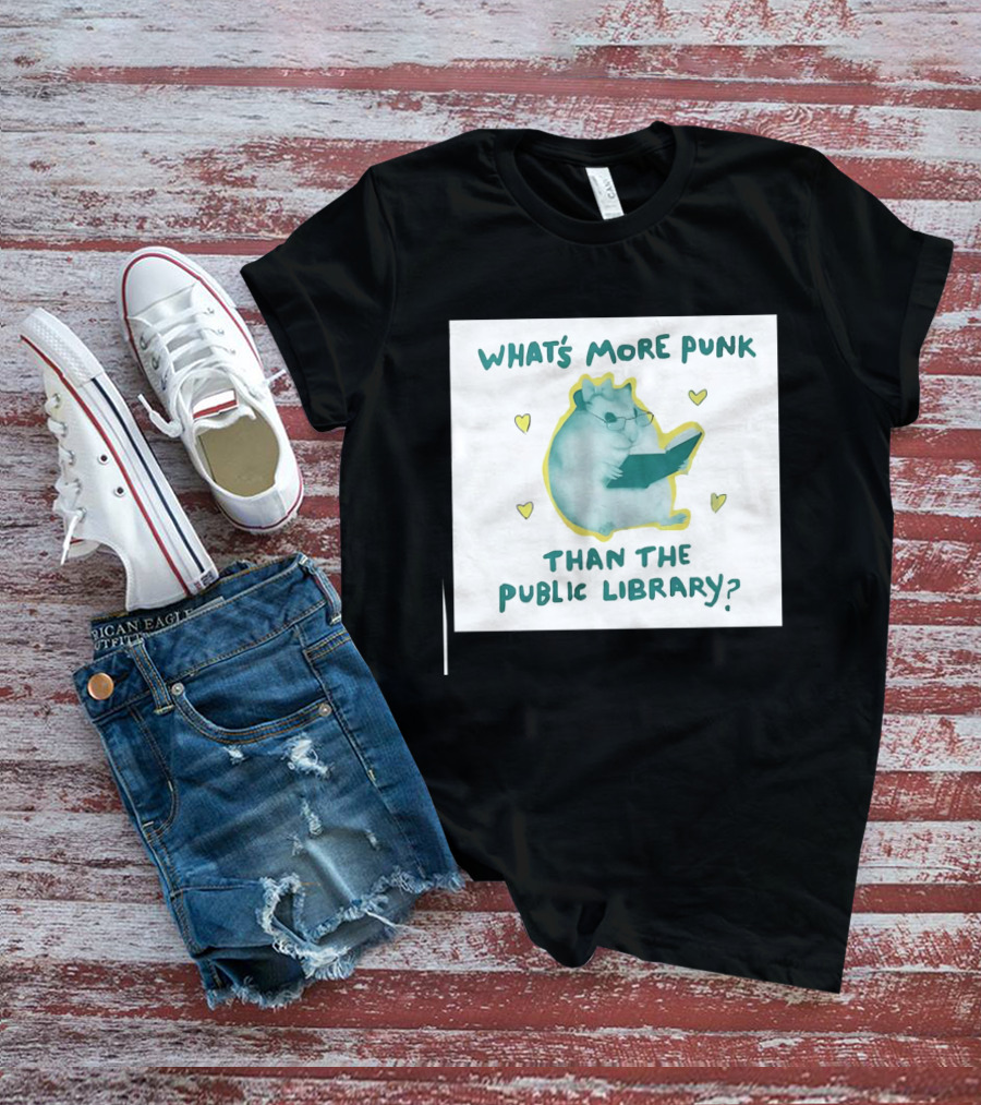 Hamster Reading Cartoon What's More Punk Than The Public Library T-Shirt