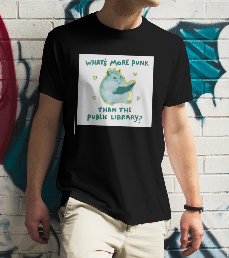 Hamster Reading Cartoon What's More Punk Than The Public Library T-Shirt