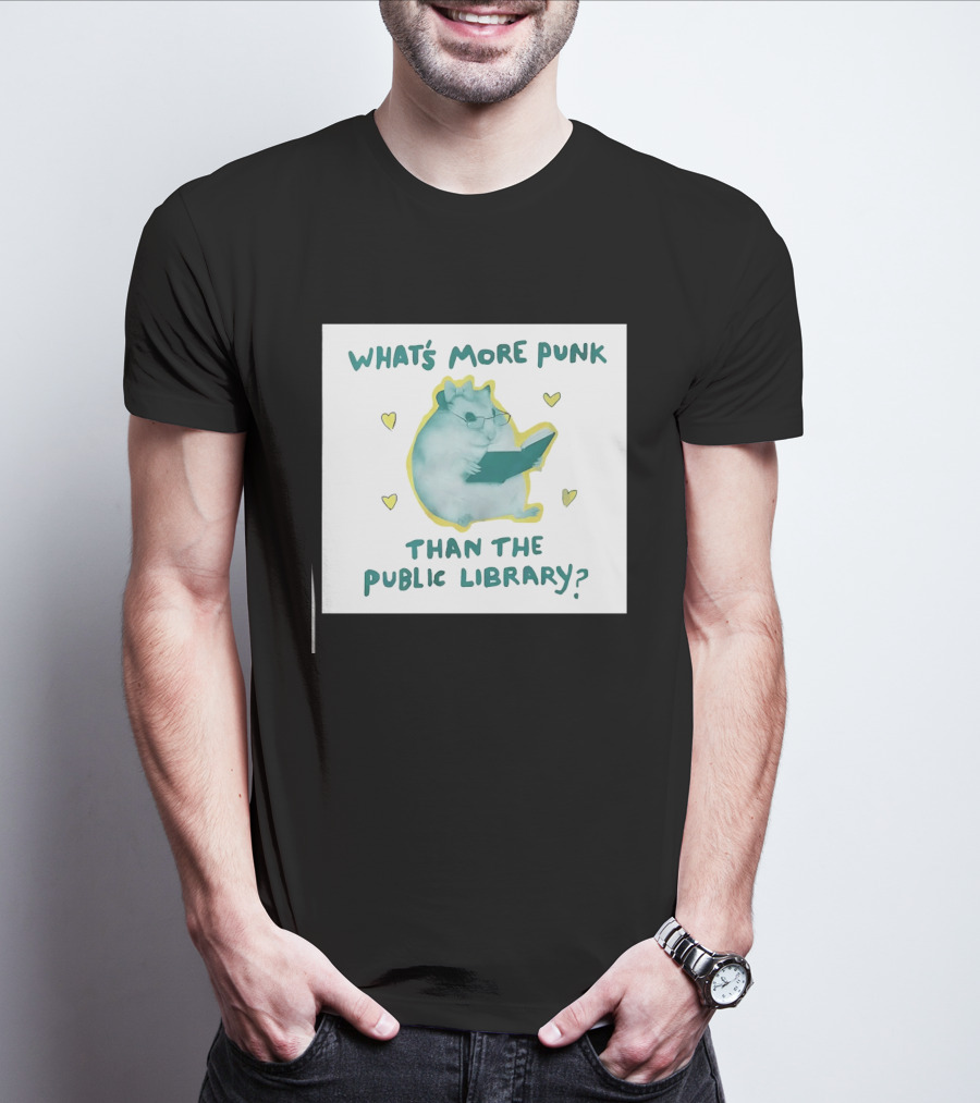Hamster Reading Cartoon What's More Punk Than The Public Library T-Shirt