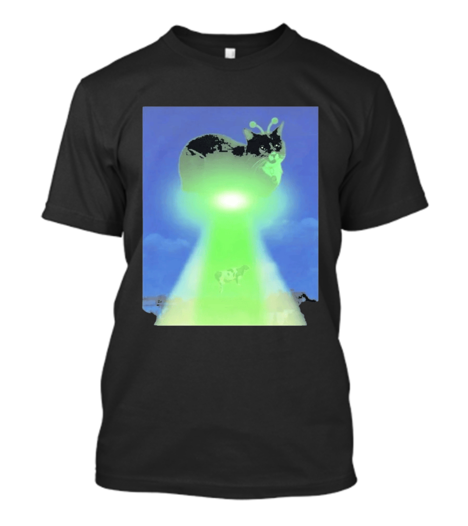 Alien Kitty UFO Beaming Cat Abduction With Tractor Beam And Cow T-Shirt