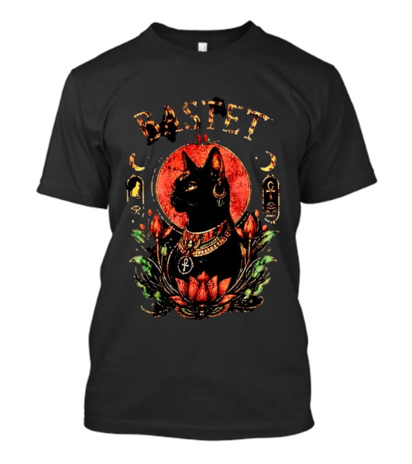 Bastet Cat Goddess Egyptian Symbolism With Ankh And Lotus T-Shirt