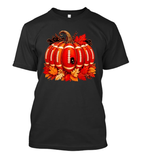 Football Pumpkin Spider Autumn Leaves Thanksgiving Decor T-Shirt