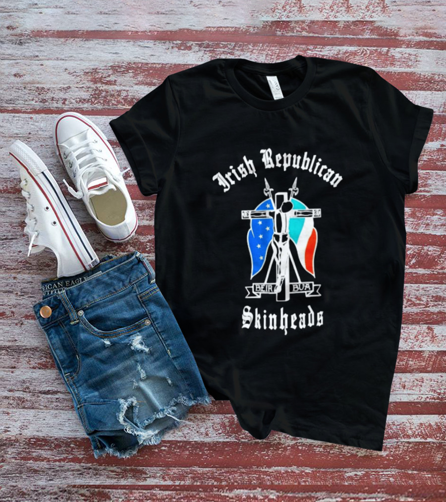 Irish Republican Skinheads Beir Bua Flag Cross T-Shirt
