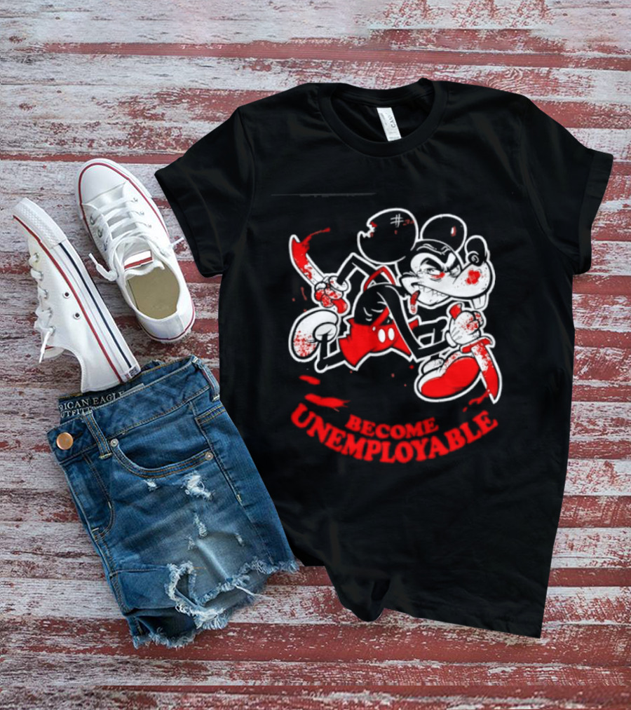 Mickey Mouse Become Unemployable Edgy Cartoon Blood Splatter T-Shirt