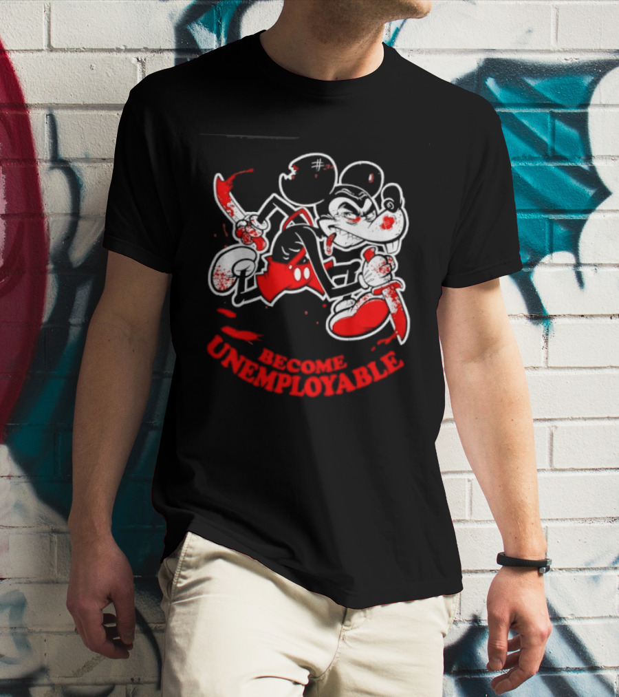 Mickey Mouse Become Unemployable Edgy Cartoon Blood Splatter T-Shirt